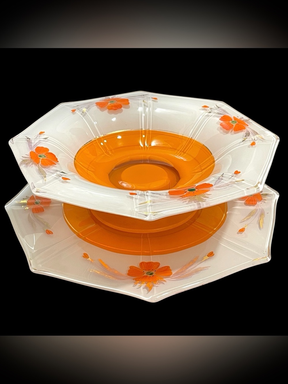 Vintage 1930s Indiana Glass Modern Classic Hexagon Pedestal Console Bowl Platter - Picture 2 of 15
